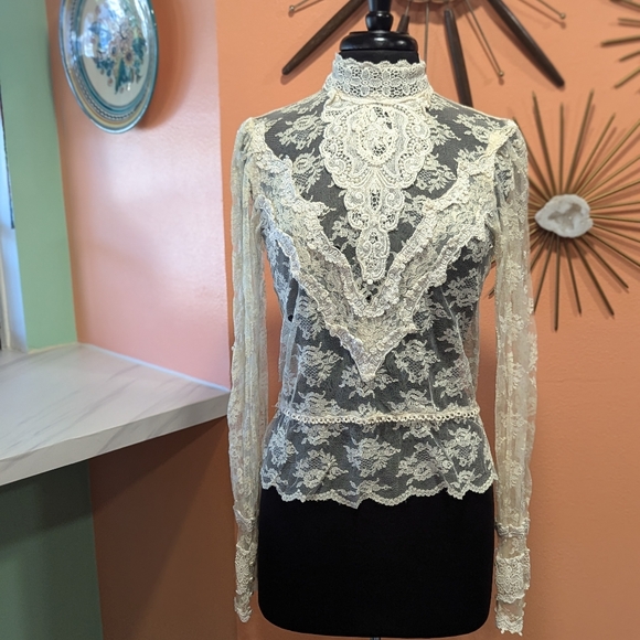 Vintage 70s Lace Blouse Victorian Witchy Whimsigoth As Is Haunted Hippie - Picture 8 of 16